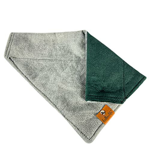 Zweifarbige Bandanas aus Samt für Haustiere. wasserdichte, strapazierfähige Bandanas für Hunde und Katzen. (Flaschengrün und Grau, L) von Halkalife