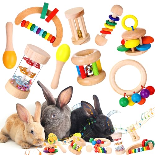 Halloscume Hasen-Spielzeug-Set aus Holz, sicheres Kaninchenspielzeug, mehrfarbig, Meerschweinchen, Spielzeug für kleine Tiere, Chinchillas, Hamster, Spielzähne, Hasen, Geschenke von Halloscume