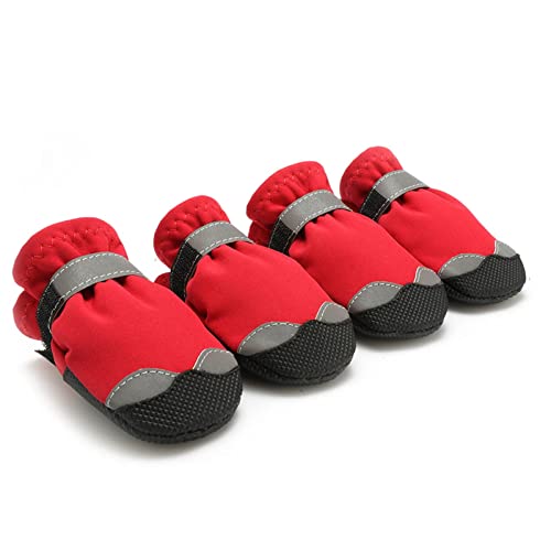 Haloppe 4Pcs Pet Sneakers Keep Warmth Pretty Wear-resistant Dog Booties Red 1 von Haloppe