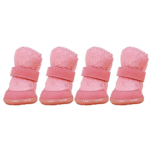 Haloppe Haustier-Schuhe, Regen-, Schnee-, Cartoon-Haustier-Welpen-Schuhe, Fußschutz, rutschfest, langlebig, waschbar, 1 Paar, Rosa, Größe S von Haloppe