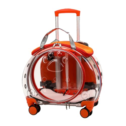 Haloppe Haustier-Trolley mit leisen Rädern und Teleskopgriff, tragbarer Hunde-Trolley mit Belüftungslöchern, transparent, Roll-Reisetasche, Orange von Haloppe