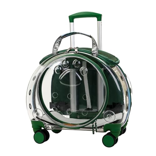 Haloppe Haustier-Trolley mit leisen Rädern und Teleskopgriff, tragbarer Hunde-Trolley mit Belüftungslöchern, transparent, Rolltasche für Katzen, Grün von Haloppe