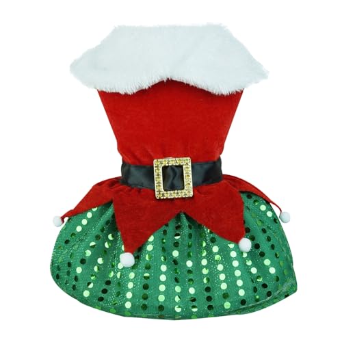 Haloppe Haustier Weihnachten Kleid Weihnachten Haustier Hund Kleidung Festlich Weihnachtsmann Dress Up Rock mit Glänzenden Pailletten Saum Rot Grün Haustier Outfit M von Haloppe