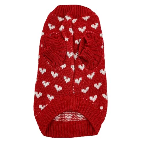 Haloppe Hundepullover für kaltes Wetter, bequem, gestrickt mit bezauberndem Herzmuster, modische Kleidung für gemütlich, warm, weich, attraktiv, Rot, Größe XL von Haloppe