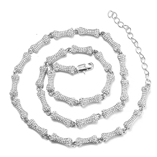 Halukakah Goldkette Diamant Iced Out für Große Hunde in Platin Weiß Vergoldet 6MM Breit Knochenkette Halsband Halskette 50cm,Lab-Diamanten Zinken Gesetzt,mit Geschenkbox von Halukakah