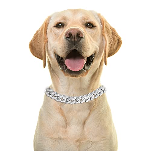 Halukakah Goldkette Iced Out für Hund,Diamant Kubanische Halskette Kragen 14MM Platin Weißgold Überzogen 40cm Größe S mit KOSTENLOSER Geschenkbox,Nur Dekoration von Halukakah