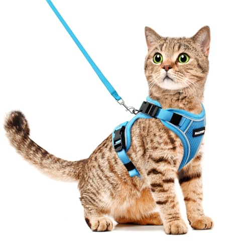 Halypet Katzengeschirr und Leine, Set [H600 Pro ausbruchsicheres Katzengeschirr, H600, Himmelblau, Größe M von Halypet