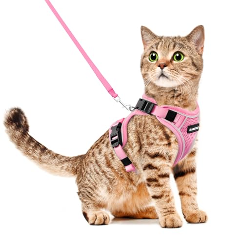 Halypet Katzengeschirr und Leine, Set [H600 Pro ausbruchsicheres Katzengeschirr, H600, Rosa, Größe S von Halypet