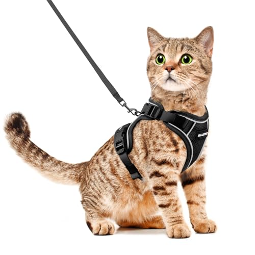 Halypet Katzengeschirr und Leine, Set [H600 Pro ausbruchsicheres Katzengeschirr, H600, Schwarz, Größe M) von Halypet