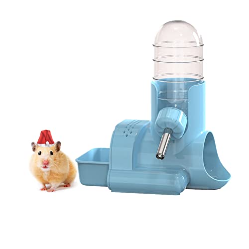 3-in-1 Hamster-Wasserflasche für kleines Haustier, automatischer Trinkspender mit Futterbehälter, Hütte und Versteckboden für Zwerghamster, Maus, Ratten, Igel und andere Kleintiere (120 ml) (blau) von Hamiledyi