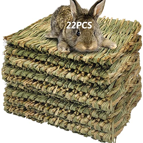 Grasmatte für Kaninchen, Kaninchen, Kauspielzeug, gewebte Bettmatte für Meerschweinchen, Chinchilla, Eichhörnchen, Hamster, Katzen, Hunde und Kleintiere, 4 Stück (24 Stück Grasmatte) von Hamiledyi