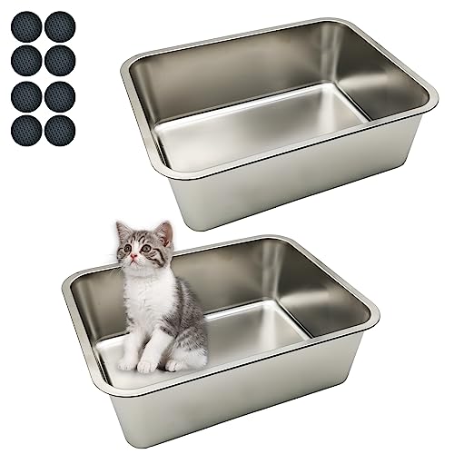 Hamiledyi Edelstahl-Katzentoilette, 2 Stück, 45x35.1x15 cm, Haustier-Metall-Katzentoilette, leicht zu reinigen, geruchlos, kleine Haustiertoilette für Katzen, Igel (2 Stück, 45x35.1 cm) X 15.0 cm) von Hamiledyi