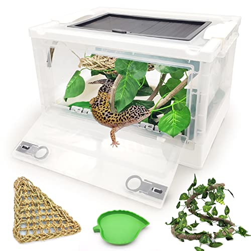 Hamiledyi Faltbares Reptilien-Terrarien-Set, 5-teiliges Gecko-Tank-Starter-Set, Mini-transparente Eidechsen-Lebensraum-Käfige für Leguan, Schlange, Bartdrache, Schildkröte, 39.6x29.5x23.9 cm, Weiß von Hamiledyi