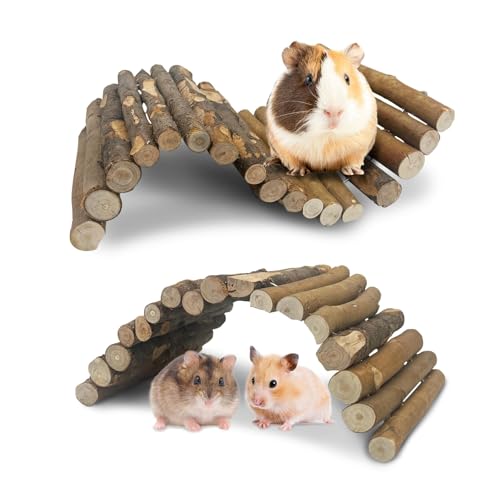 Hamiledyi Hamsterbrückenleiter aus Holz, 34,9 cm L x 19,1 cm B, großes Kletterspielzeug, natürliches Versteck Tunnel, Rampe, Hamsterkäfig, Zubehör für Kaninchen, Meerschweinchen, Frettchen, von Hamiledyi