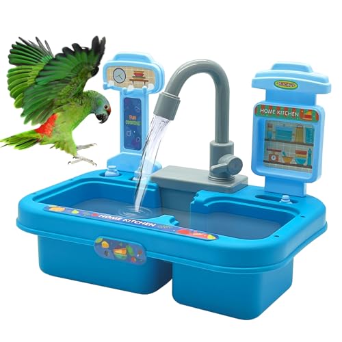 Hamiledyi Haustier-Badewanne für Papageien, Vogelbadewanne, Papageien-Duschbox, automatische Badewanne, Vogeltränke für den Innenbereich, mit Wasserhahn, multifunktional für Nymphensittiche, Finken, von Hamiledyi