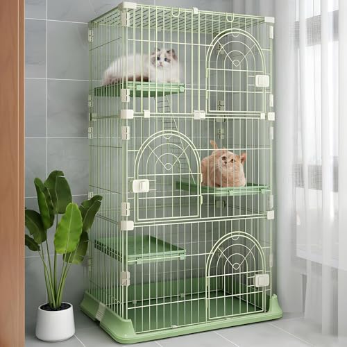 Hamiledyi Indoor Katzenkäfig 64 Zoll Extra Große Katzenvilla mit 3 Plattformen und 1 Rampe Leitern Metall Katzenlaufstall mit 3 Türen Outdoor Katzengehege Kätzchen Käfig für kleine und mittelgroße von Hamiledyi