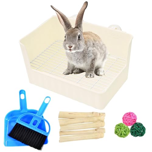 Hamiledyi Kaninchentoilette für kleine Kaninchen, Ecktrainer, Töpfchen, Kunststoff, Meerschweinchen, Toilette, Trainingsbox für Käfig (weiß) von Hamiledyi