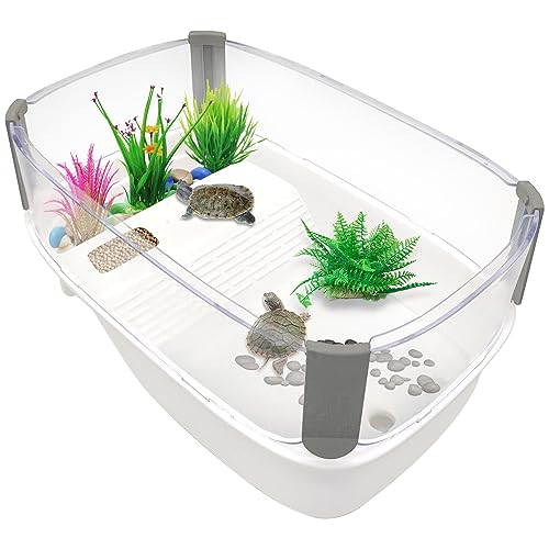 Hamiledyi Kleines Schildkröten-Tank-Aquarium, Terrapin, Terrarium, Schildkröten-Lebensraum mit Sonnenplattform, Baby-Schildkröten-Tank für Schildkröten, Terrapins, Krebse, Einsiedlerkrebse, Eidechsen von Hamiledyi