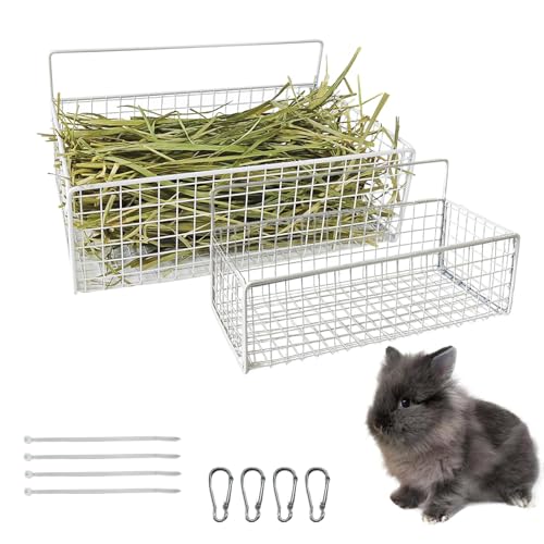 Hamiledyi Meerschweinchen-Heu-Futterstation für Kaninchen, Heu, zum Aufhängen, Käfig für Kleintiere, Käfigzubehör, Kaninchen, Meerschweinchen, Chinchilla, 2 Stück, Weiß von Hamiledyi