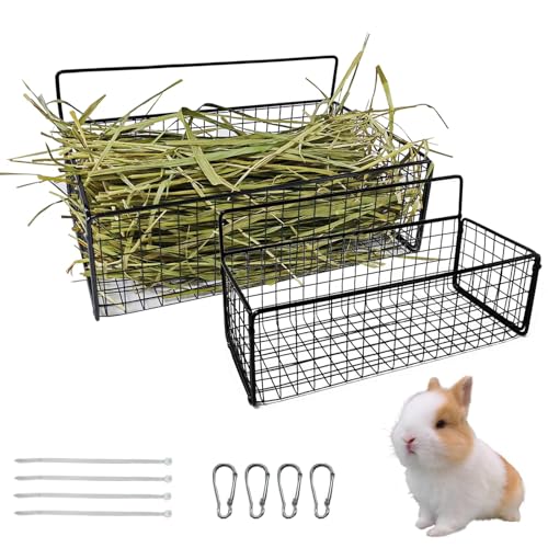 Hamiledyi Meerschweinchen-Heu-Futterstation für Kaninchen, Heu, zum Aufhängen, für Kleintiere, Käfig, Zubehör, Kaninchen, Meerschweinchen, Chinchilla, 2 Stück, Schwarz von Hamiledyi