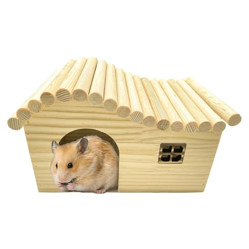 Hamster Holzhaus mit Fenster Rattenholz Versteck Kleintier Klettern Spielhütte für Hamster Zuckergleiter Rennmäuse Zwerghamster von Hamiledyi