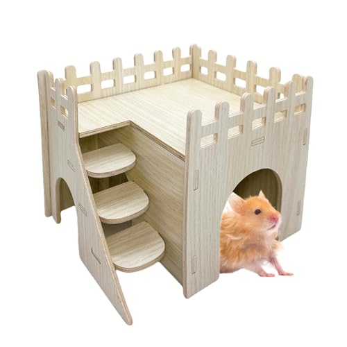 Hamster-Labyrinth Holzhaus Hamsterversteck Hüttenkäfig Zubehör mit Leiter und Plattform für Syrische Hamster Zwergenrennmaus Maus von Hamiledyi