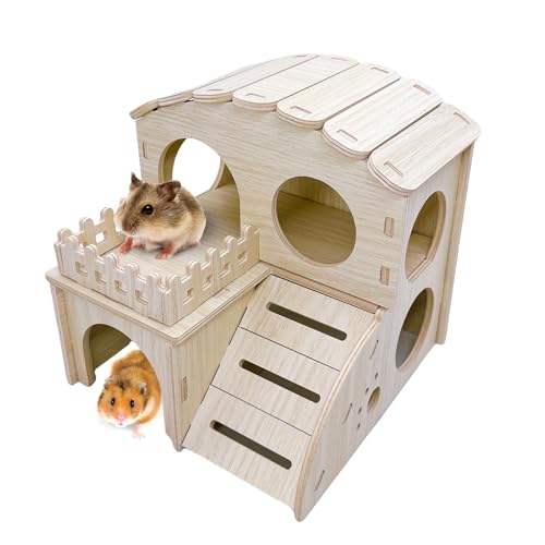 Hamster-Labyrinthaus Holz Hamsterversteck Doppeldecker Hamsterhütten mit Kletterleiter für Syrische Hamster Zwergenrennmaus Maus von Hamiledyi