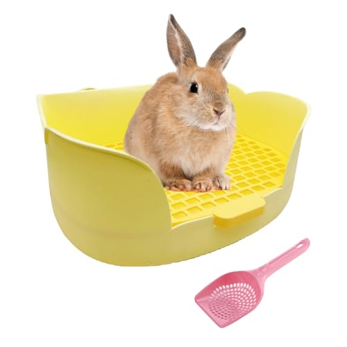 Kaninchen Katzentoilette Toilette Bunny Töpfchentrainer Eckstreu Bettkasten für Meerschweinchen Kaninchen Chinchilla Galesaur Frettchen (Narzissengelb) von Hamiledyi