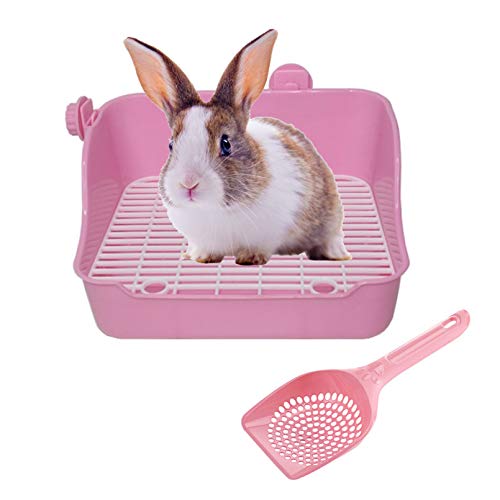 Kleintiertoilette für Kaninchen, Kunststoff, quadratisch, Eckpfanne mit Rost, Töpfchentraining für Kaninchen, Meerschweinchen, Chinchilla, Frettchen, Galesaur, Hamster (Pink) von Hamiledyi