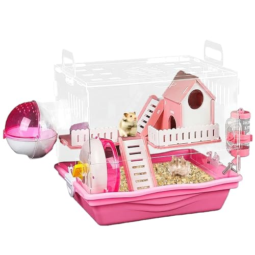 Tablett-Typ Hamsterkäfig 2-stöckiger Rattenkäfig Acrylvilla inklusive Wohn- und Spielbereich mit Multifunktions-Zubehör Kleintier-Reisekäfig Lebensraum für Hamster, Rennmäuse, Mäuse (Rosa) von Hamiledyi