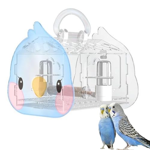 Vogel-Reisekäfig, transparent, für Papageien, tragbar, Outdoor-Käfig mit Futter- und Wassernapf, Holzstange für Lovebird, Wellensittich, Nymphensittich, Sittich, Blau von Hamiledyi