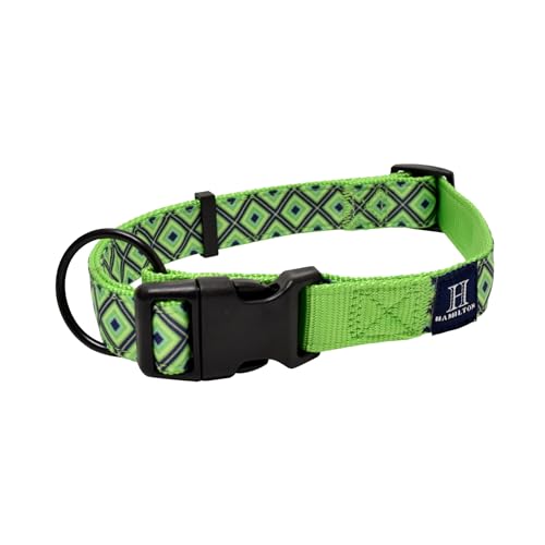 Hamilton Hundehalsband, verstellbar, Limettengrün, Diamantmuster, Band-Overlay-Kollektion, Haustierhalsband für Hunde, Größe M/L von Hamilton