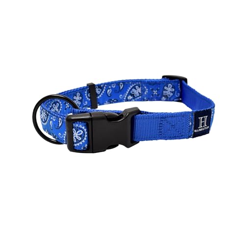 Hamilton Hundehalsband, verstellbares blaues Hundehalsband, Bandana-Muster, Band-Overlay-Kollektion, Haustierhalsband für Hunde, Größe M/L von Hamilton