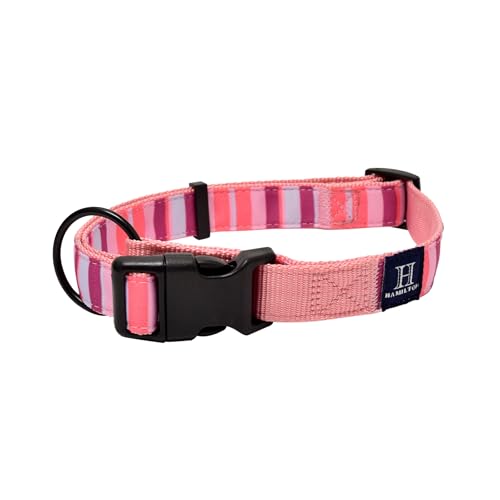 Hamilton Hundehalsband, verstellbares rosa Hundehalsband, Streifenmuster, Band-Overlay-Kollektion, Haustierhalsband für Hunde, Größe M/L von Hamilton