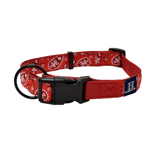 Hamilton Hundehalsband, verstellbares rotes Hundehalsband, Bandana-Muster, Band-Overlay-Kollektion, Haustierhalsband für Hunde, Größe M/L von Hamilton