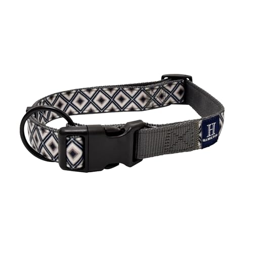 Hamilton Hundehalsband, verstellbares schwarzes Hundehalsband, Rautenmuster, Band-Overlay, Haustierhalsband für Hunde, Größe M/L von Hamilton