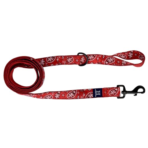 Hamilton Hundeleine, verstellbare rote Hundeleine, Bandana-Muster, Band-Overlay-Kollektion, Haustierleine für Hunde, Größe M/L von Hamilton