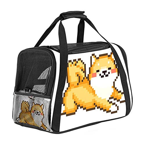 Transporttasche Katze Niedlicher Pixel Shiba Inu Hundetragetasche Faltbare Katzentragetasche Reiseträger mit weicher Matratze für den Transport mit Zug/Auto/Flugzeug 43x26x30 cm von Haminaya