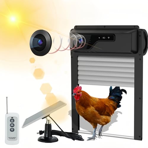 HanTang Automatische Hühnerklappe Solar, Elektrische Hühnerklappe Rolltor mit HD1080P WiFi-Kamera, Timer, Fernbedienung, APP, Nachtsicht, Alarmfunktion und Anti-Einklemmschutz von HanTang
