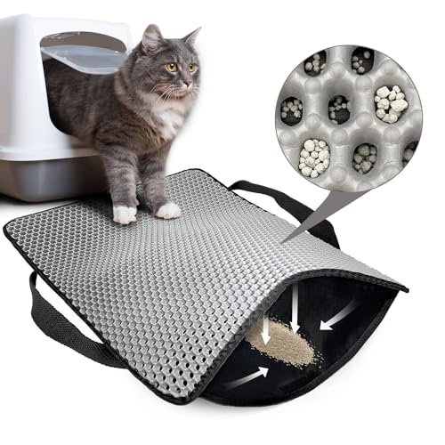 Katzenklo Matte, 61x38 CM Honeycomb Double Layer Non-Slip Katzenstreumatte, Wasserdicht und Urin Proof Katzenmatte Katzenklo für Litter Catcher -Cat Litter Mat Streu Kontrolle von Hanbramo