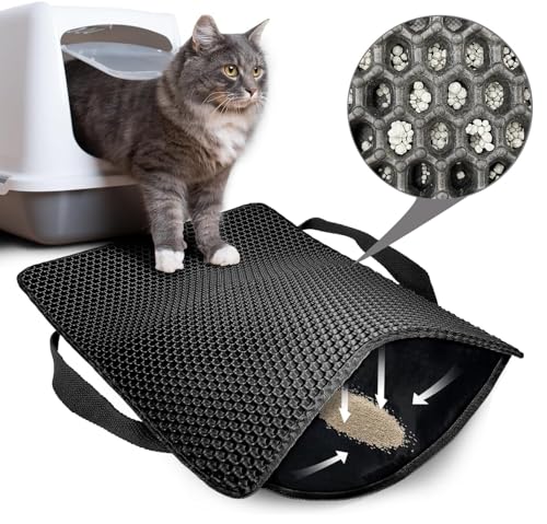 Katzenklo Matte, 45x30 CM Honeycomb Double Layer Non-Slip Katzenstreumatte, Wasserdicht und Urin Proof Katzenmatte Katzenklo für Litter Catcher von Hanbramo