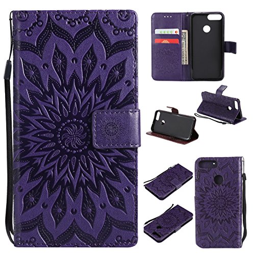 Hancda Hülle für Huawei Honor 9 Lite [Nicht für Honor 9], Leder Hülle Flip Case Handytasche für Huawei Honor 9 Lite Handy Hüllen Lederhülle Magnet Cover für Huawei Honor 9 Lite,Blumen Dunkel Lila von Hancda