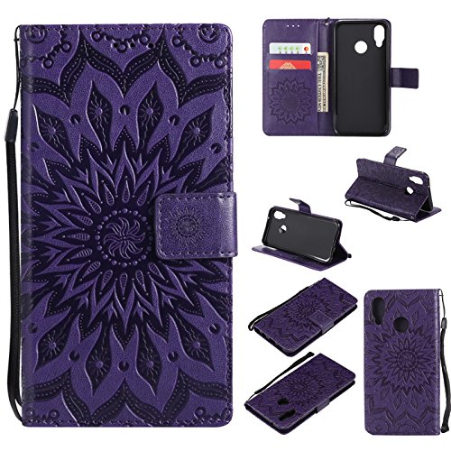 Hancda Hülle für Huawei P20 Lite [Nicht für P20], Leder Hülle Flip Case Handytasche für Huawei P20 Lite Handy Hüllen Lederhülle Dünn Leder Magnet Cover für Huawei P20 Lite,Blumen Dunkel Lila von Hancda