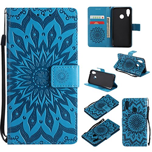 Hancda Hülle für Huawei P20 Lite [Nicht für P20], Leder Hülle Flip Case Handytasche für Huawei P20 Lite Handy Hüllen Lederhülle Dünn Silikon Magnet Cover für Huawei P20 Lite,Blumen Blau von Hancda