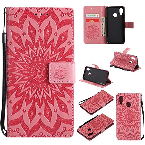 Hancda Hülle für Huawei P20 Lite [Nicht für P20], Leder Hülle Flip Case Handytasche für Huawei P20 Lite Handy Hüllen Lederhülle Dünn Silikon Magnet Cover für Huawei P20 Lite,Blumen Rosa von Hancda