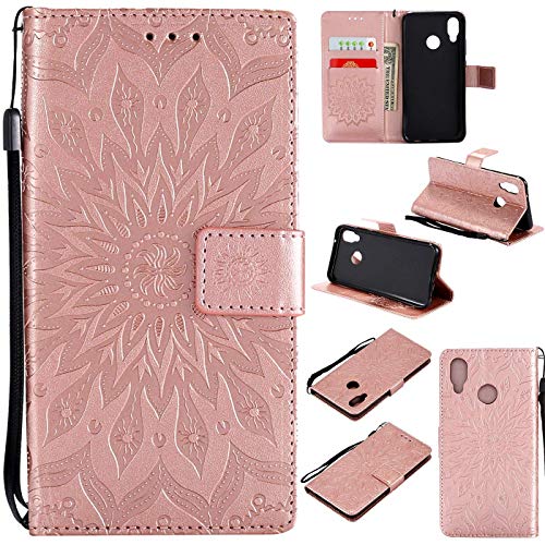 Hancda Hülle für Huawei P20 Lite [Nicht für P20], Leder Hülle Flip Case Handytasche für Huawei P20 Lite Handy Hüllen Lederhülle Dünn Silikon Magnet Cover für Huawei P20 Lite,Blumen Rose Gold von Hancda