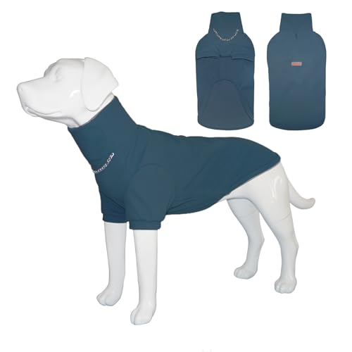 Handwith Hunde-Kapuzen-Sweatshirt, Hunde-Kapuzenpullover Kleidung mit modischer Windbreaker-Kette, weicher und bequemer Hunde-Kapuzenmantel für mittelgroße und große Hunde (Marineblau, L) von Handwith