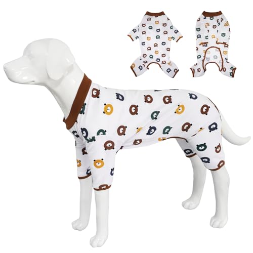 Handwith Hunde-Shirt, Hundeoverall mit langen Ärmeln, weicher Hunde-Pyjama, Haustierkleidung für mittelgroße und große Hunde (Bär, XL) von Handwith