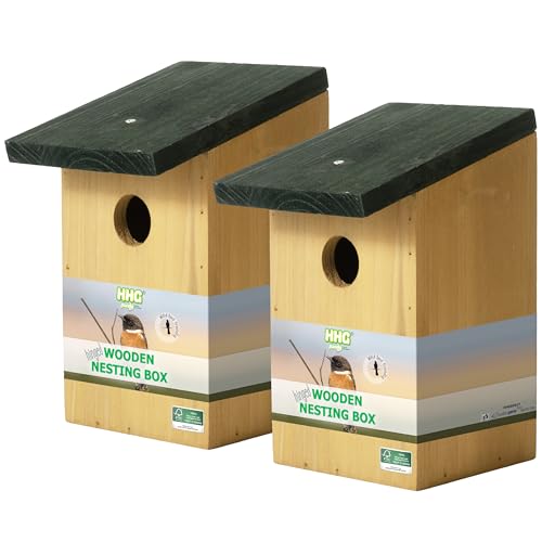 2 x Handy Home and Garden Druckbehandeltes Holzvogelhaus Für Wild- und Gartenvögel – Natürliche Hölzerne Vogelnistkästen - Hergestellt aus 100% FSC-Holz, Umweltfreundlich aus Nachhaltigen Wäldern von Handy Home & Garden