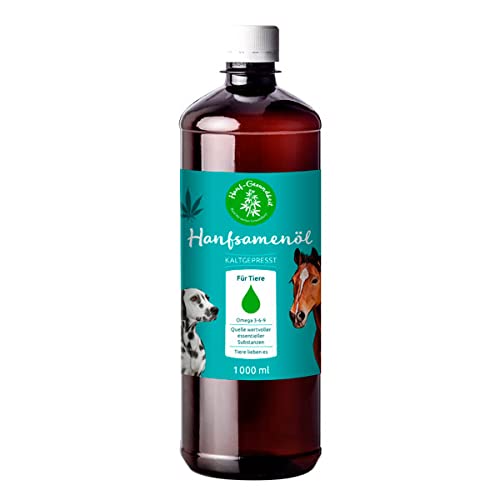 Hanföl für Tiere, 1000ml, kaltgepresst, 100% rein, Ideale Barf Ergänzung, hypoallergenes Öl von Hanf-Gesundheit